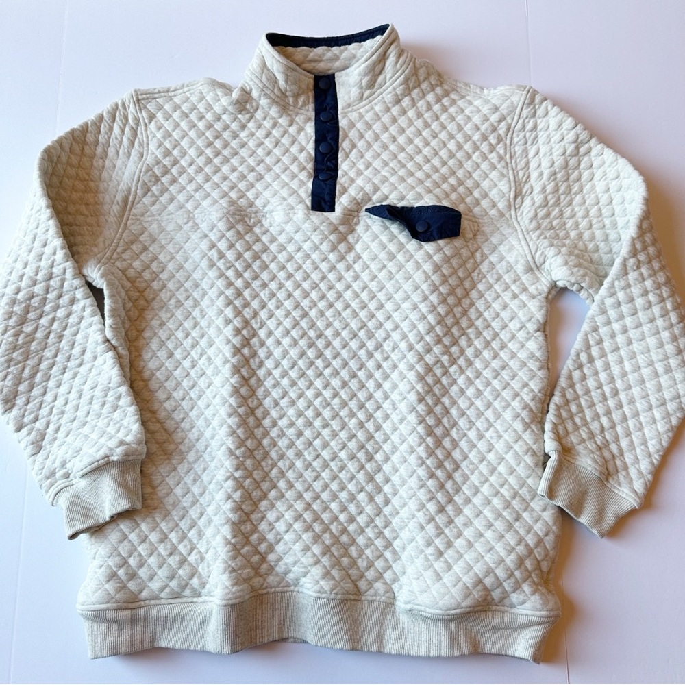 Properly Tied Diamond Quilted Quarter Snap Pullover Ivory/Navy 2XL
